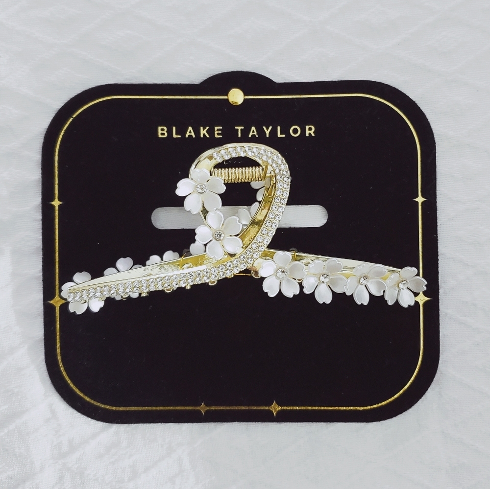 BLAKE TAYLOR- Bridal Gold/Ivory 3D Floral Rhinestone Large Hairclip